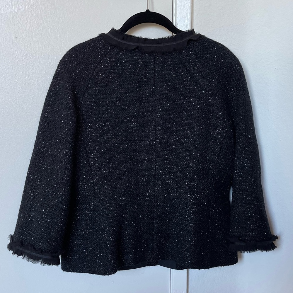 Talbots Collection Black Tweed Silver Shimmer Fringed Ruffle Wool Jacket 8 - Picture 7 of 10